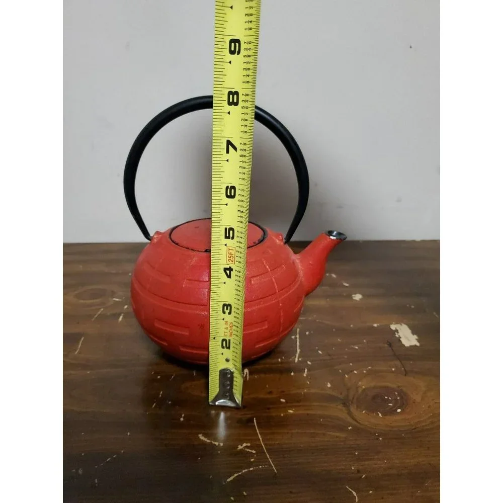 Red Cast Iron Tea Kettle Tetsubin Style‎